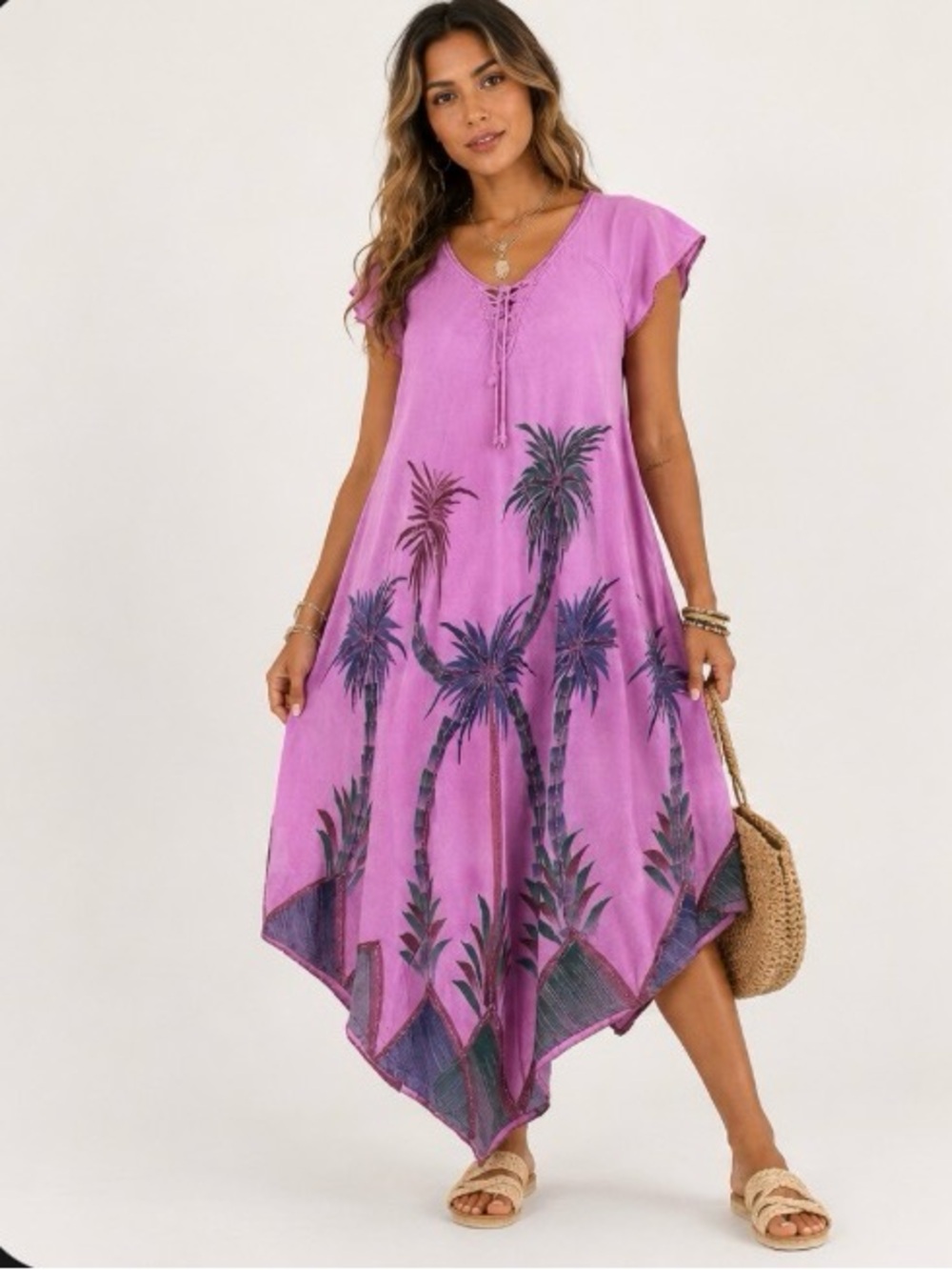 Advance Apparels Pink Women's Resort Tropical Boho Flowy Relaxed Boho Dress S/M